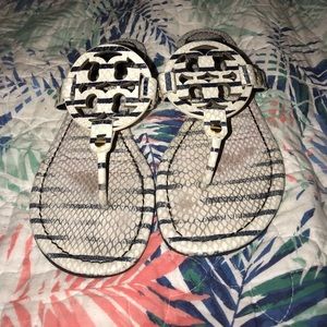 EUC Miller sandals in navy and white striped snake