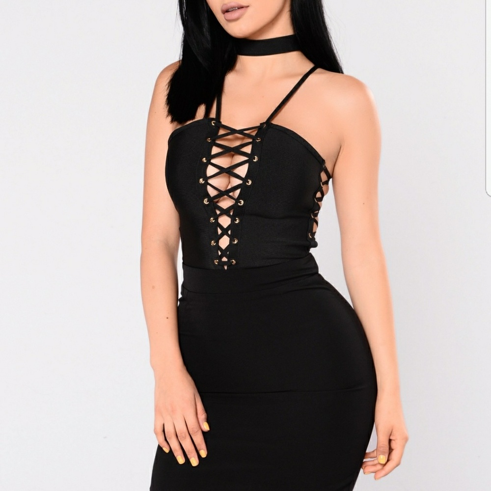 Fashion Nova black lace up choker dress⚘💕