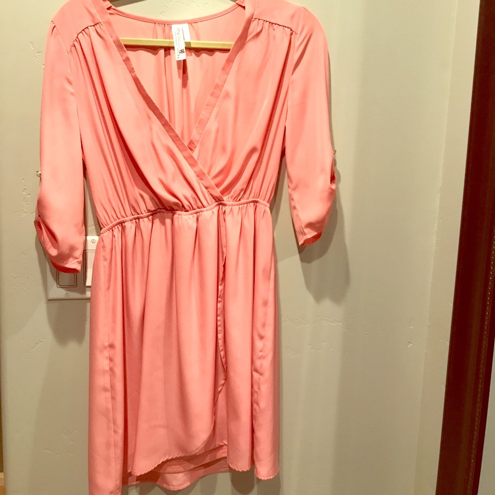 Pink owl v neck dress