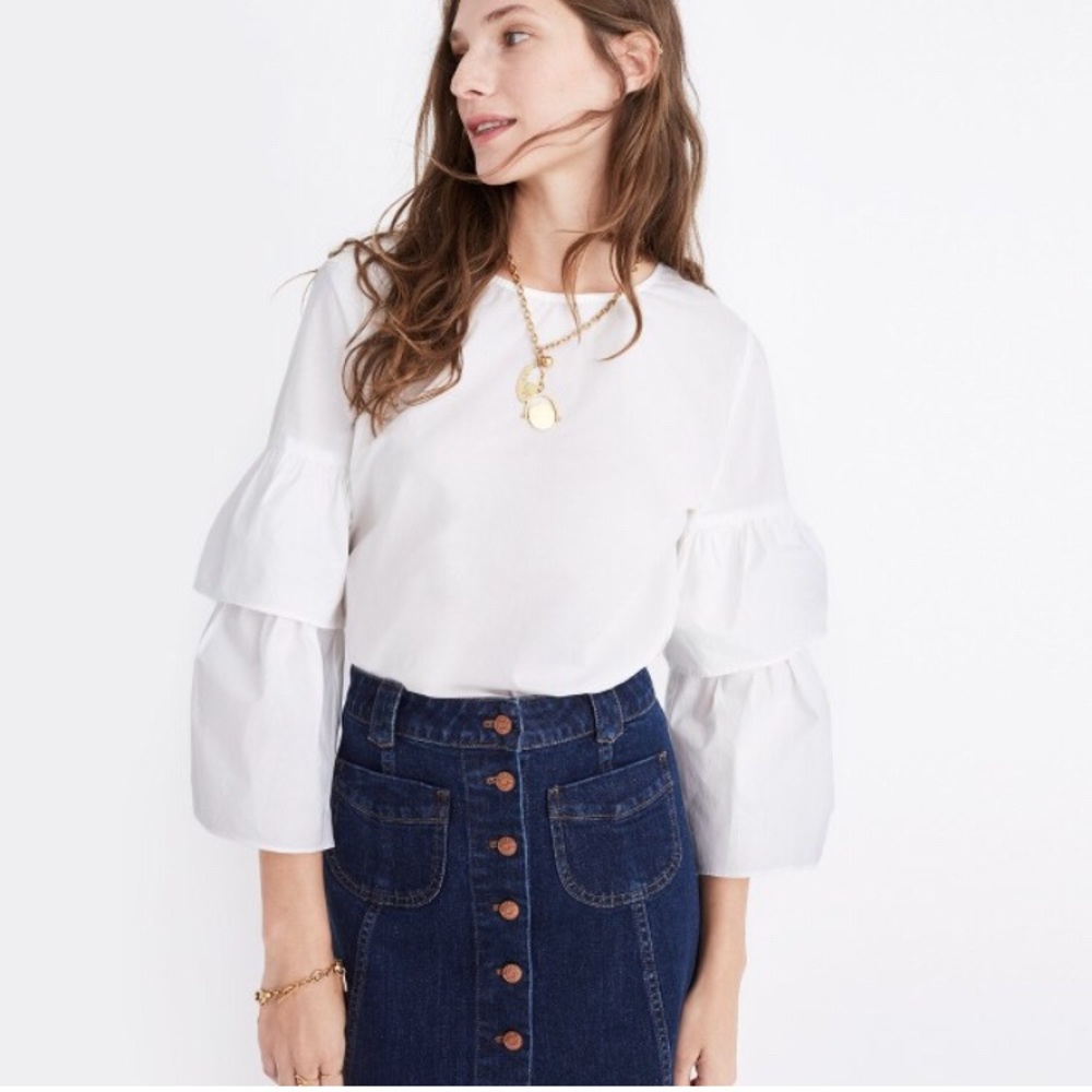NWT Madewell white tiered sleeve blouse