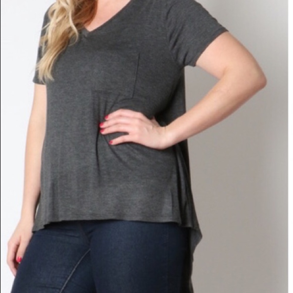 Charcoal Hi-Low V neck Top 1x-3x
