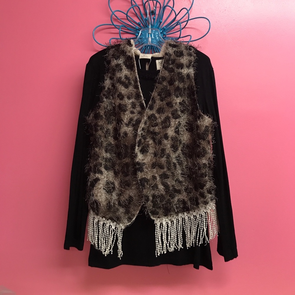 🐆 leopard print fuzzy vest set