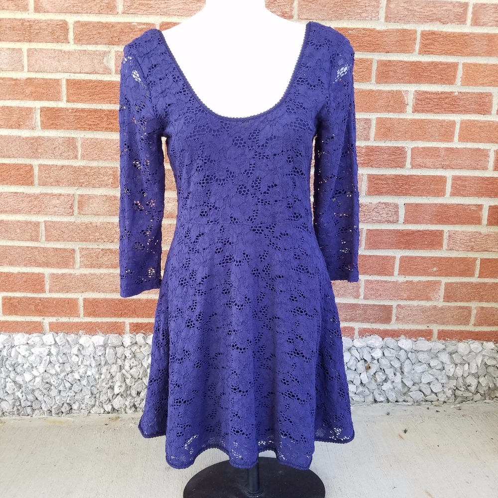 Free People Navy Lace Dress Long Sleeve Medium