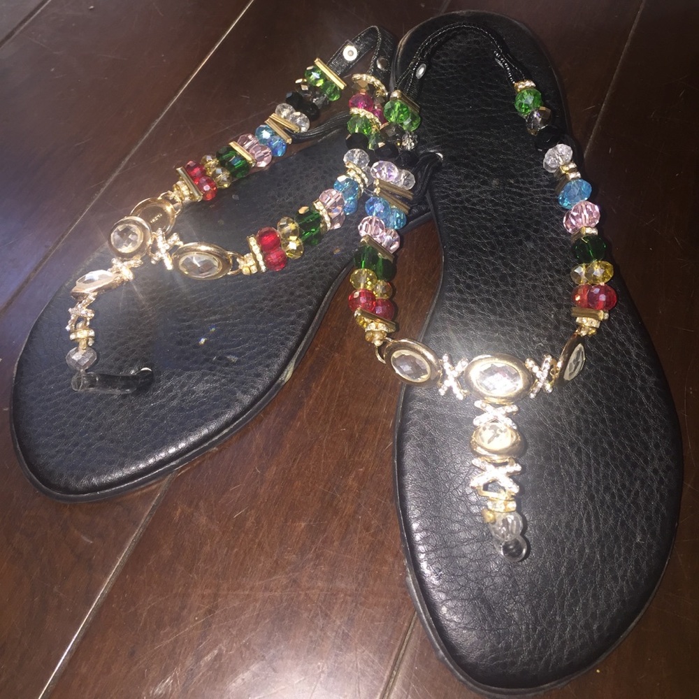 Black sandals multi colored stones