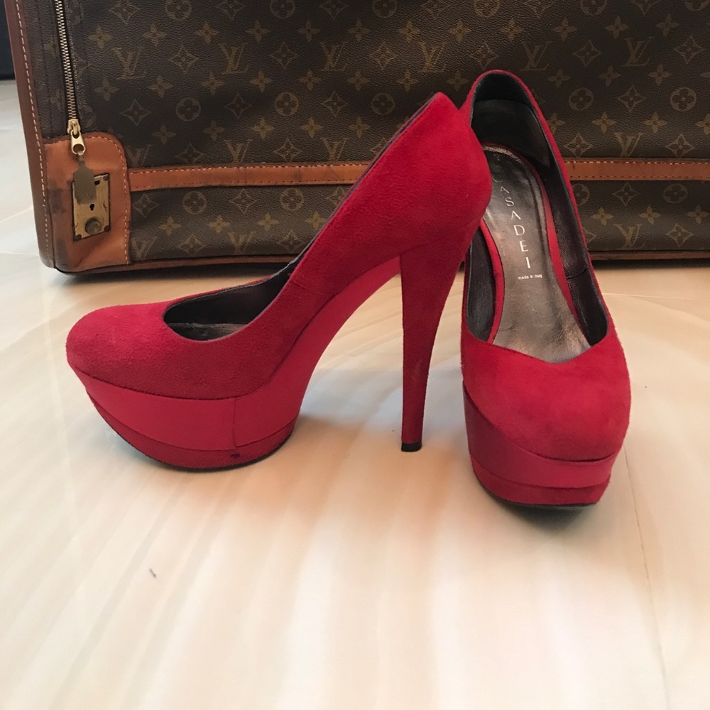 Casadai red suede platform heels