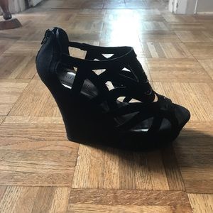 Madden Girl Black Caged Platform Wedges