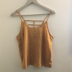 Yellow geometric cut out tank top