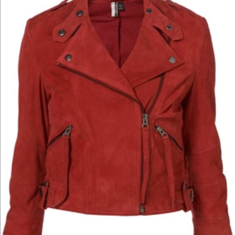 Topshop red suede moto jacket
