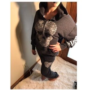 Rare set! VS Pink bling sugar skull jogger hoodie!