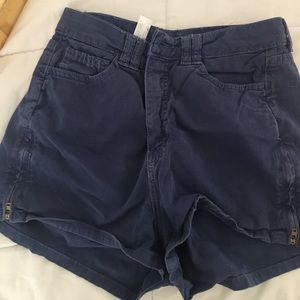 High waisted, navy blue shorts