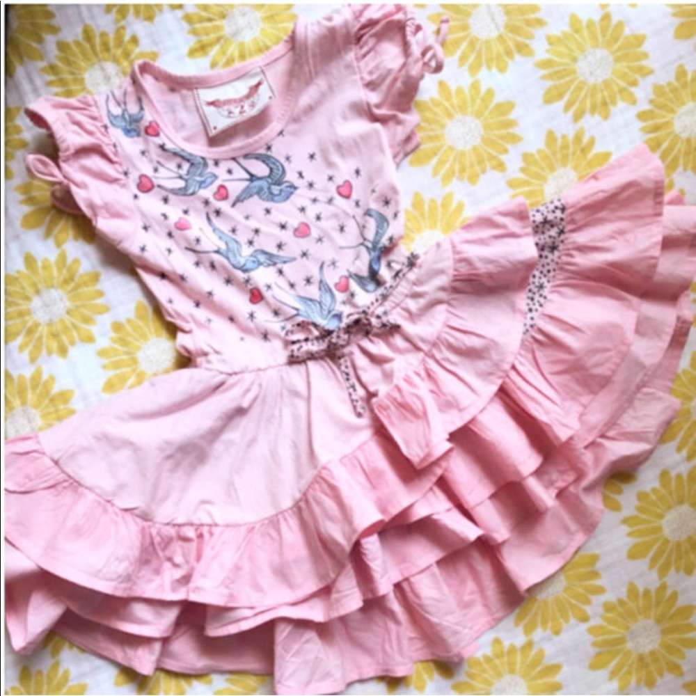 Paper wings bird twirly dress pink