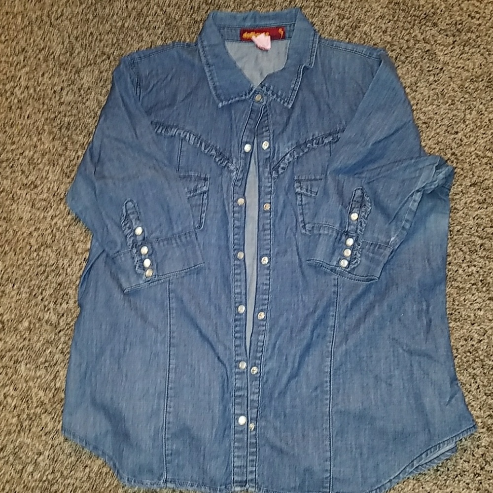 Dollhouse Denim Ruffle 3/4 Sleeve Shirt 2x