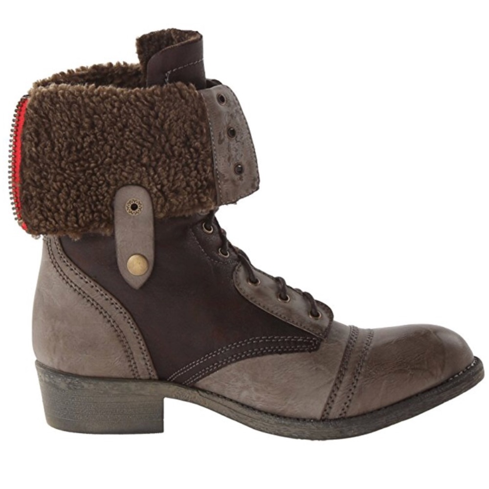 Brown Distressed Folded Combat Moto Boot - Picture 7 of 7