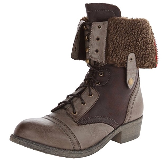 Brown Distressed Folded Combat Moto Boot - Picture 3 of 7