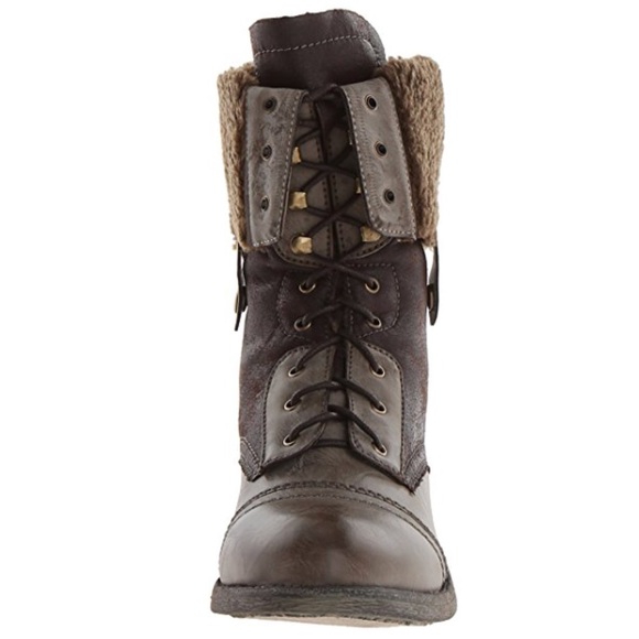 Brown Distressed Folded Combat Moto Boot - Picture 4 of 7