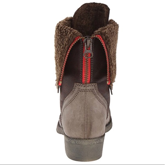 Brown Distressed Folded Combat Moto Boot - Picture 5 of 7