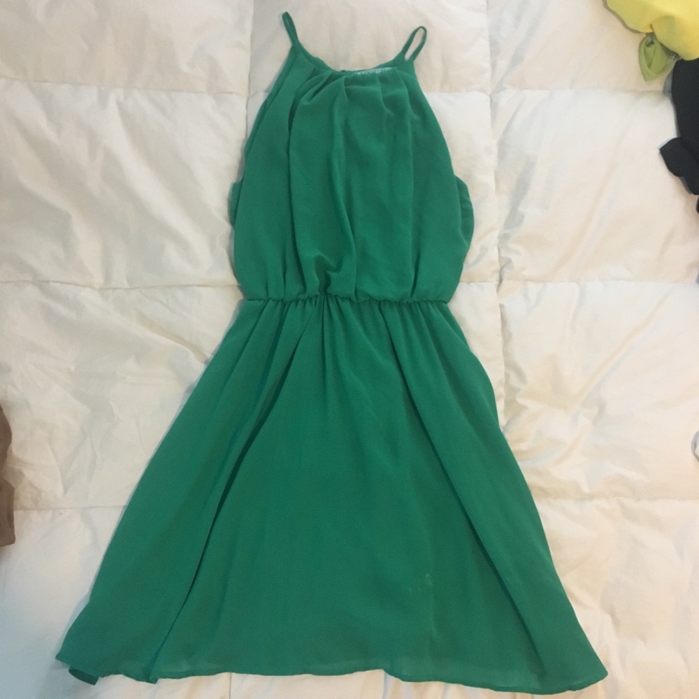 Bright Green Chiffon Halter Neck Dress