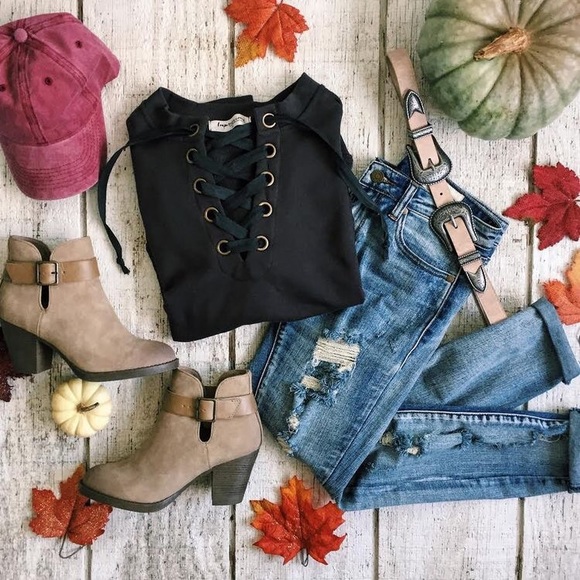 Burnished Distressed Buckle Block Heel Ankle Boots - Picture 3 of 7