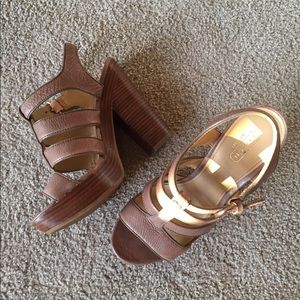 Coach leather and wood high heels