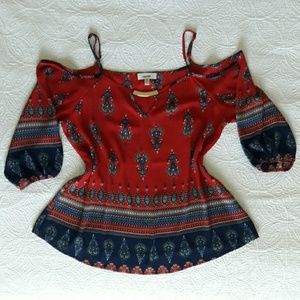 Red and blue paisley off-Shoulder