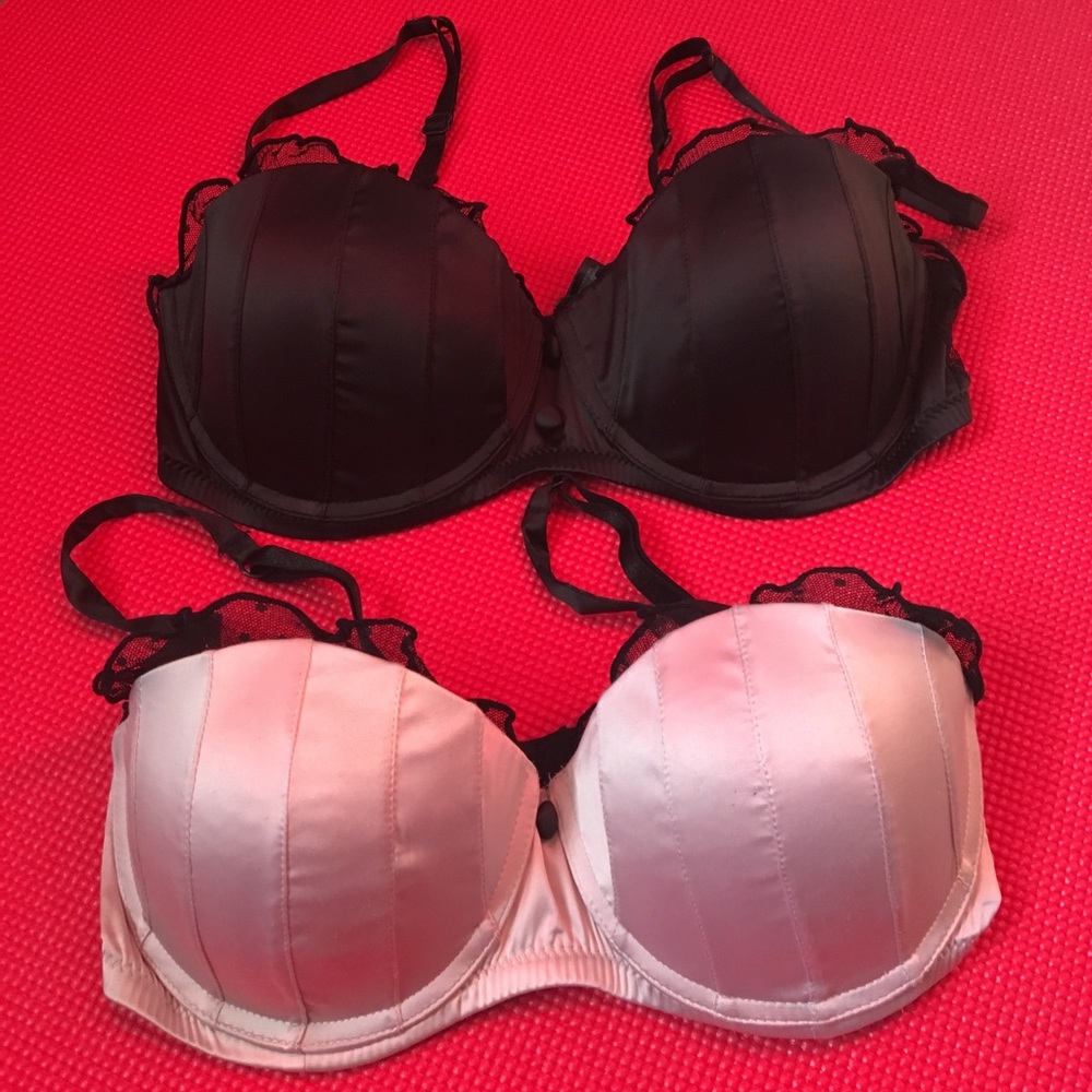 Bebe bras pink and black lace and black