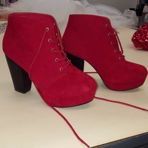 Red lace up platform ankle booties!!
