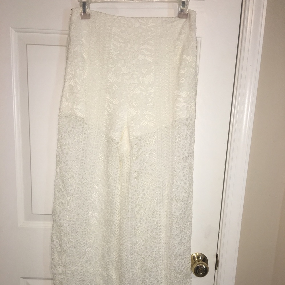 White lace high waisted pants