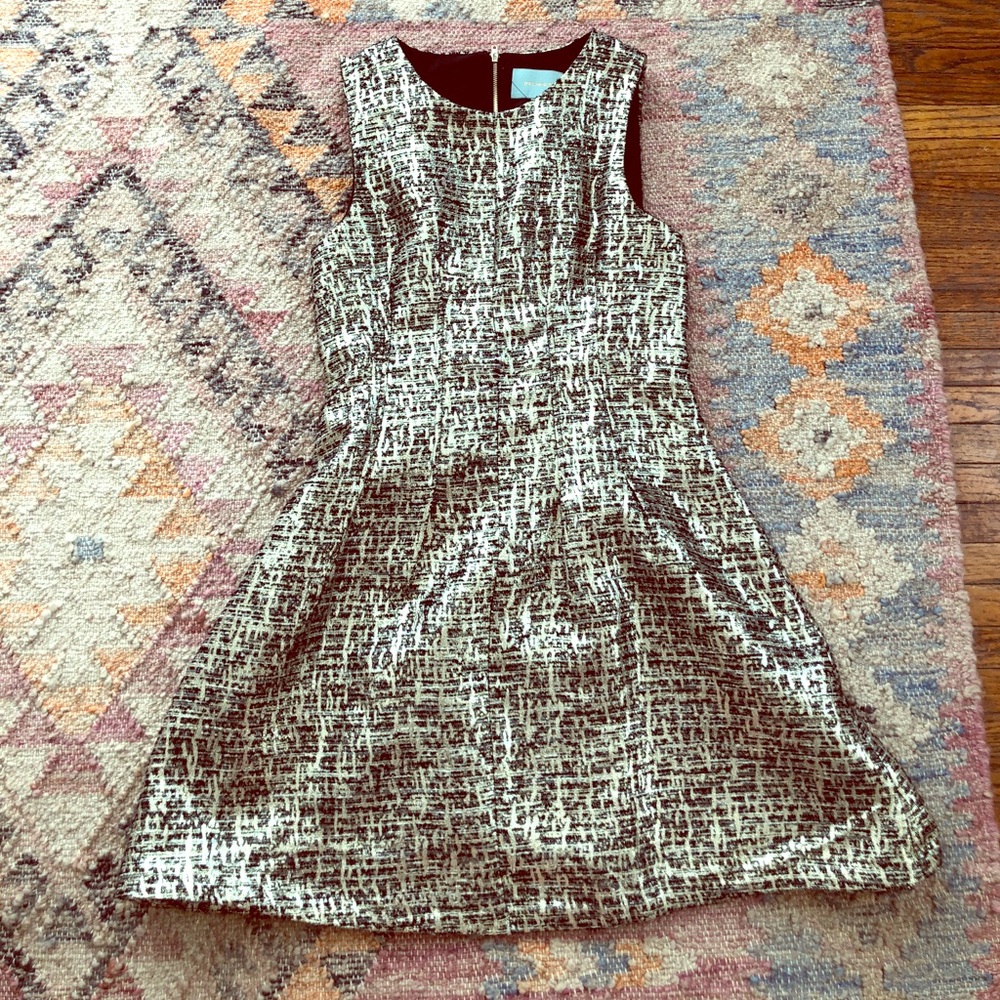 Gold Houndstooth A Line Cocktail Dress