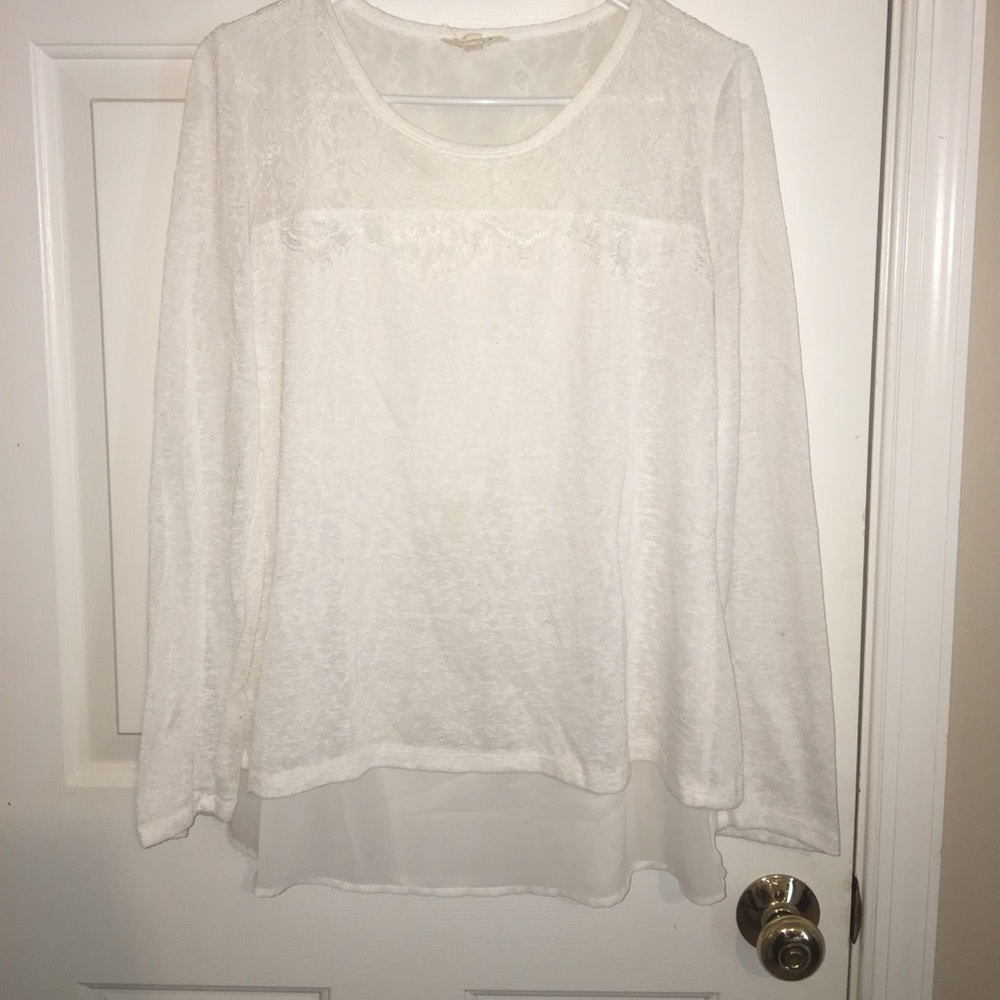 White silk and lace long sleeve shirt