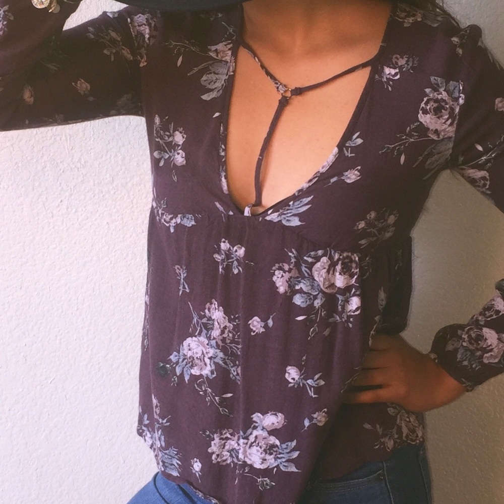 Floral Low Cut Blouse