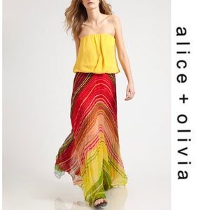 Alice + Olivia Shannon Pleated Silk Maxi Skirt