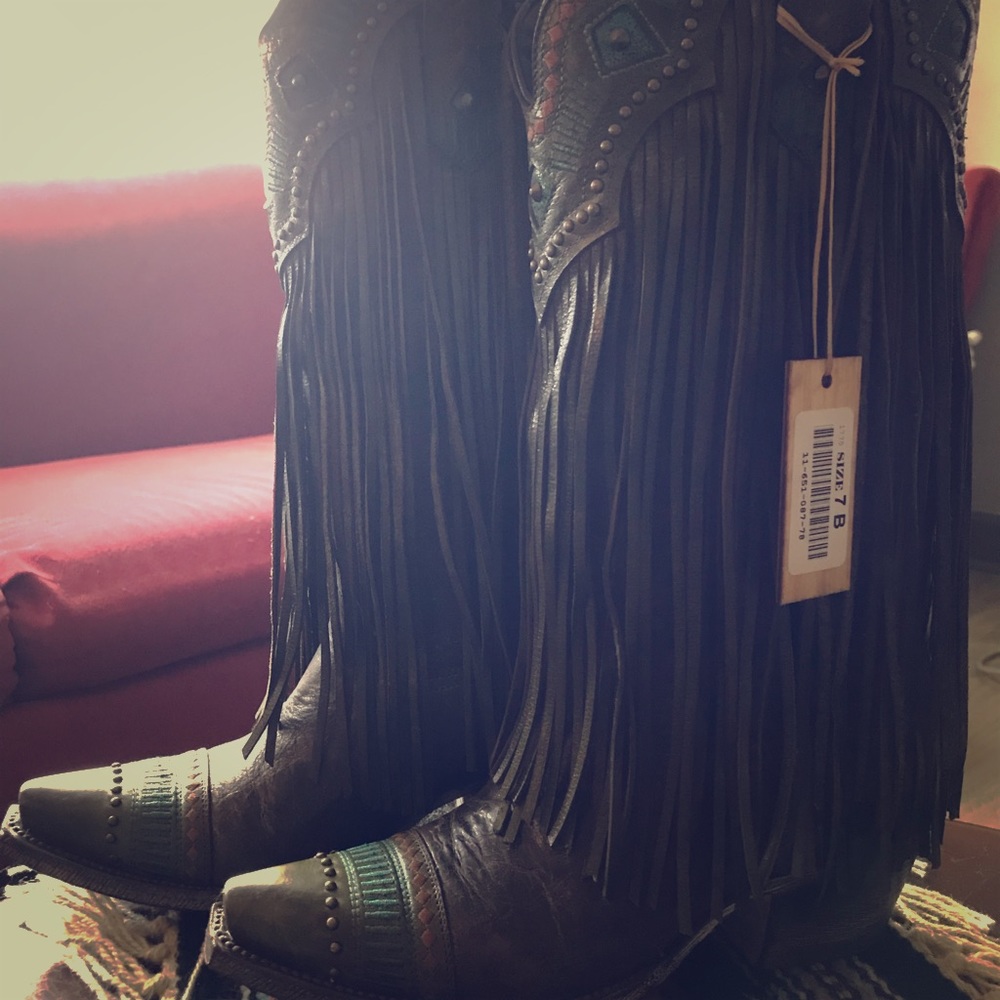 Brand new, never worn fringed cowboy boots