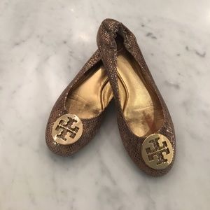 Tory Burch Gold Python flats