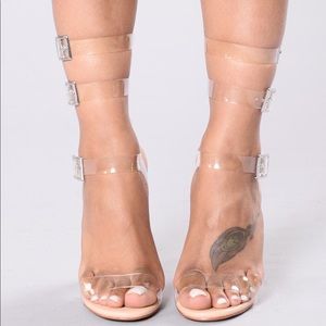 Fashion Nova Triple Strap Clear Heels