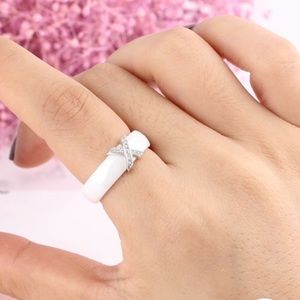 6 mm. Ceramic Band Ring with Crystal