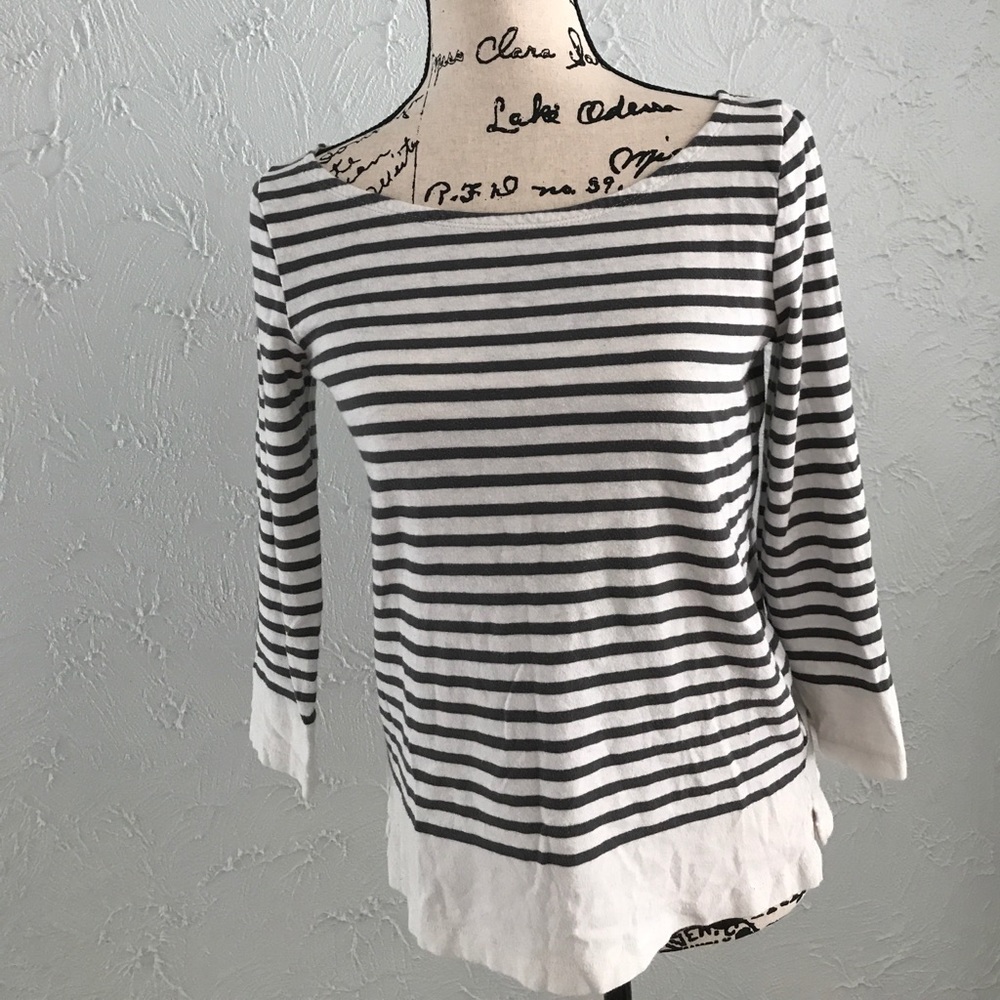 Gray, white striped J.Crew 3/4 sleeve Tshirt sz S