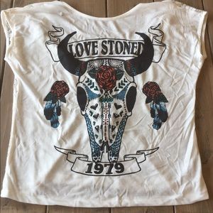 F21-tag attached-graphic tee with lace scoop back