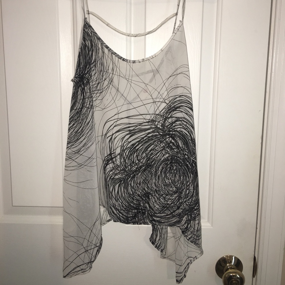 Black and white silk tank top with open back