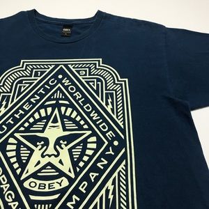 Men's Obey Navy Blue Short Sleeve Shirt Large