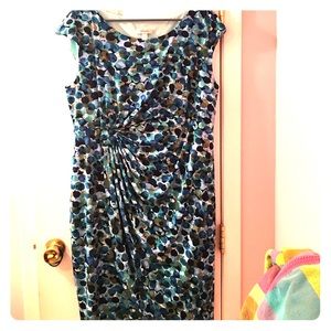 Turquoise ruched faux wrap dress