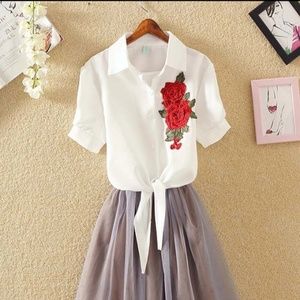 BOBOKATEER embroidery blouse short shirt women blo