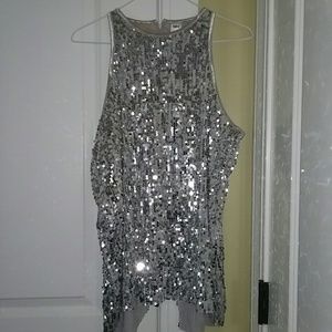 Silver Sequin Halter  Tank Top