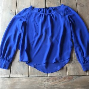 Cobalt blue long sleeve blouse with back detail