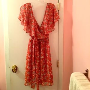 Red and white flowy floral dress