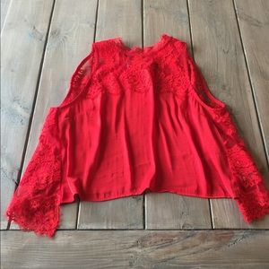 Free people red lace top with open back