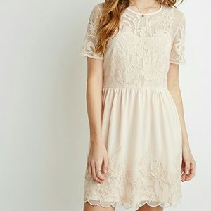 Forever21 embroidered overlay dress in pink/blush