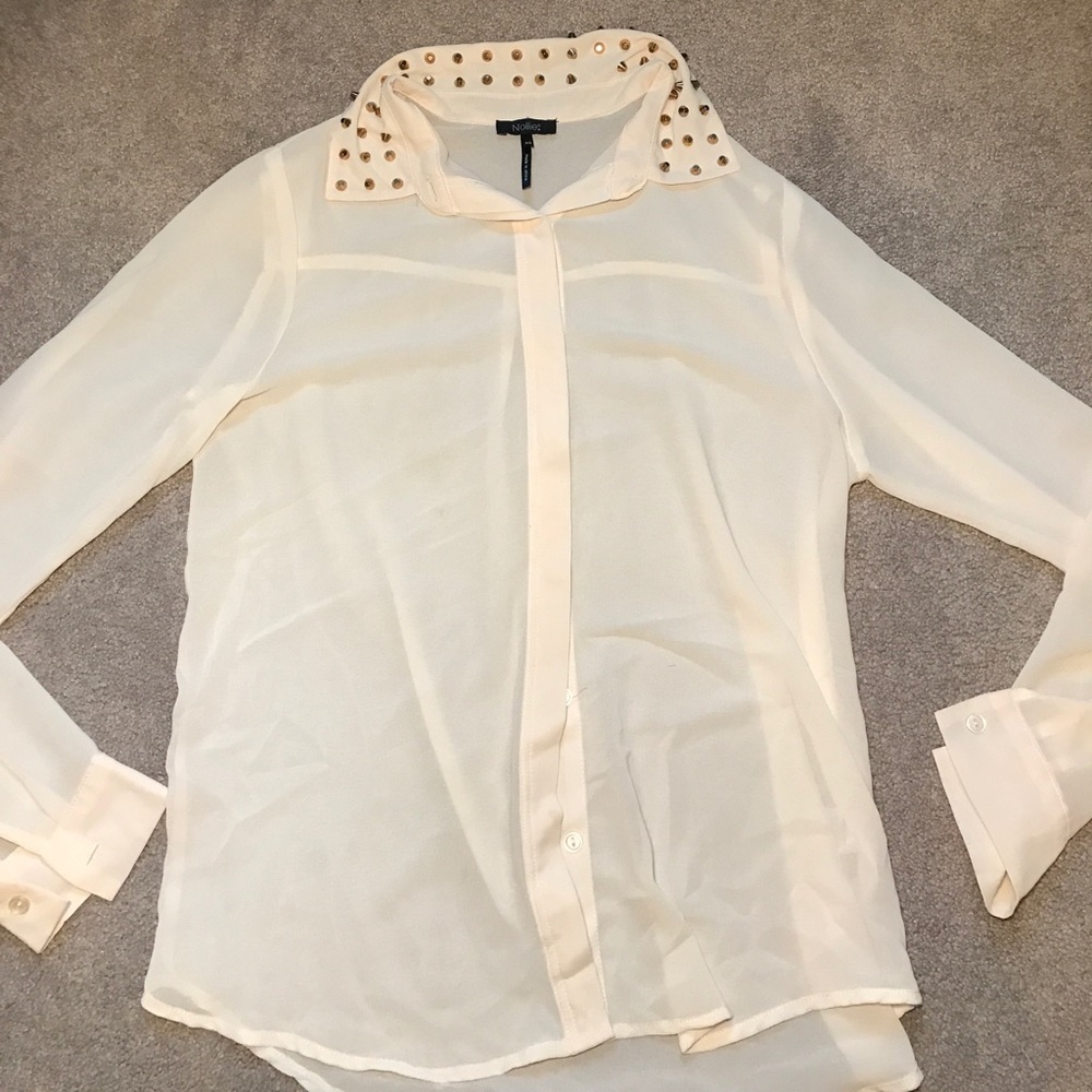 Nollie cream colored shear long sleeve w/ studs