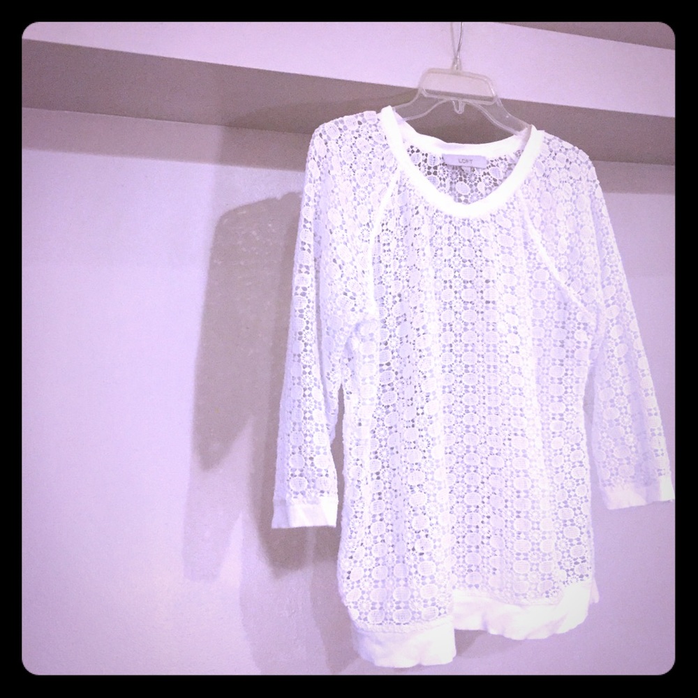 Ann Taylor White Lace Pullover