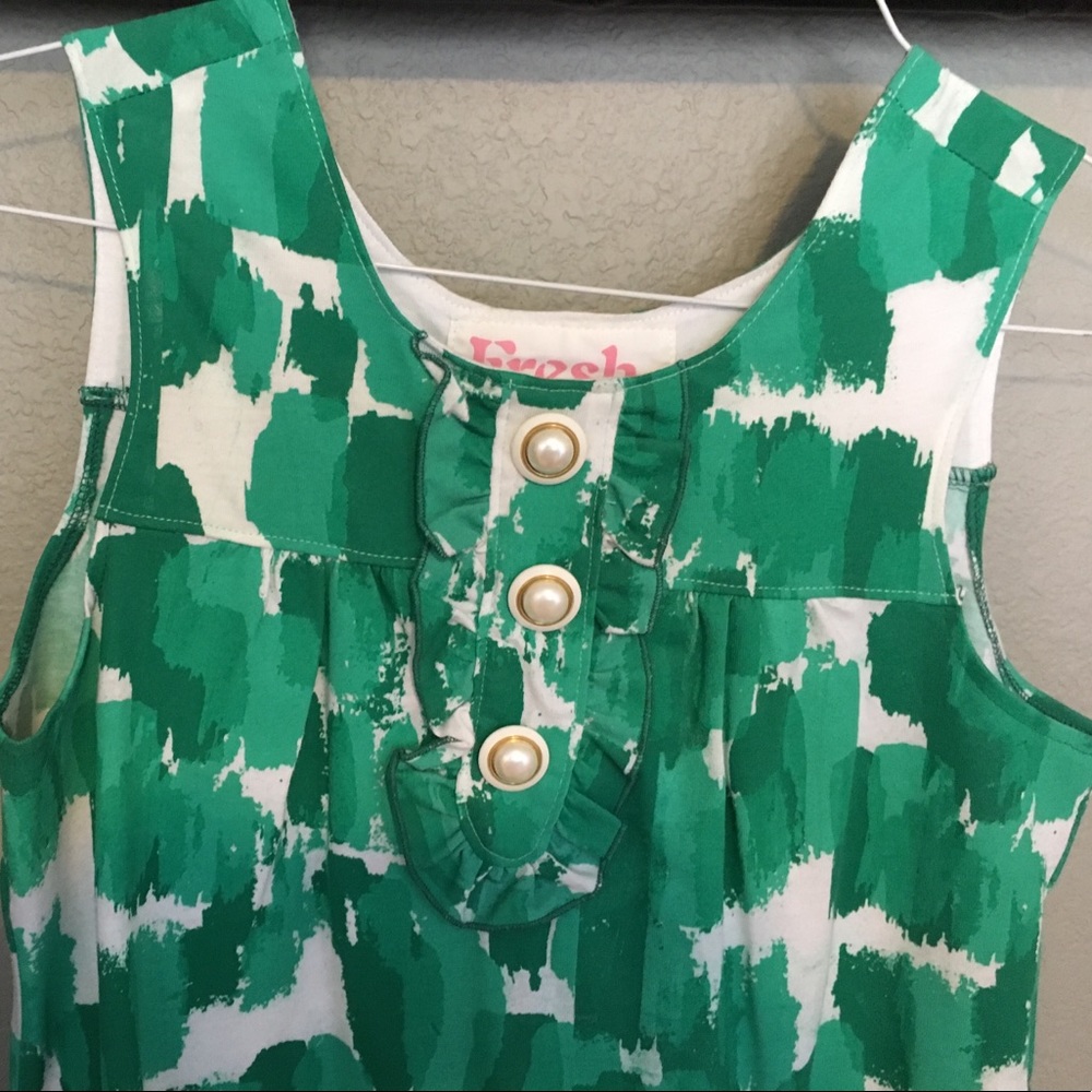 Fresh Karma Emerald Green White Ruffle Pearl Dress