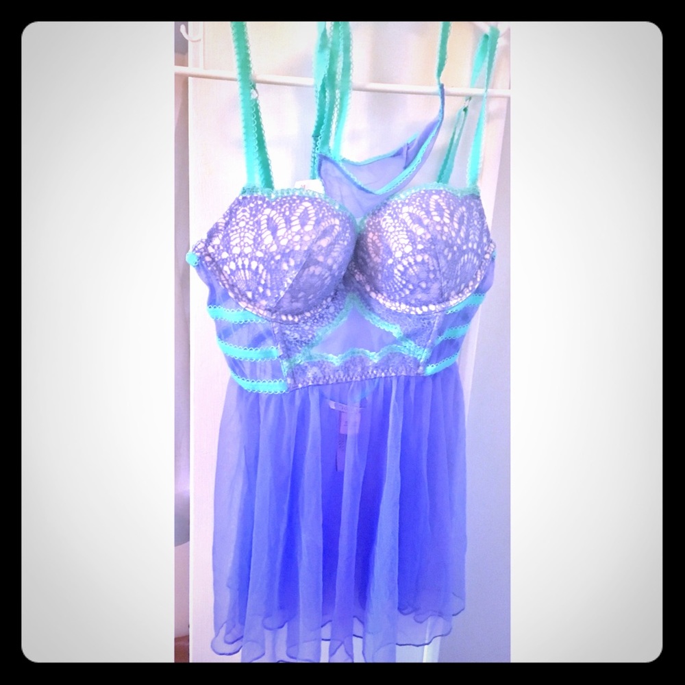 NWT PERIWINKLE AND TURQUOISE BABYDOLL BRA LINGERIE